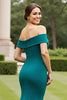 Load image into Gallery viewer, Peacock Green Satin Maxi Mother of the Bride Dress with Slit