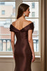 Load image into Gallery viewer, Brown Satin Mermaid Off the Shoulder Maxi Mother of the Bride Dress