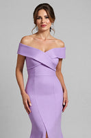 Load image into Gallery viewer, Lilac Satin Mermaid Maxi Mother of the Bride Dress with Slit