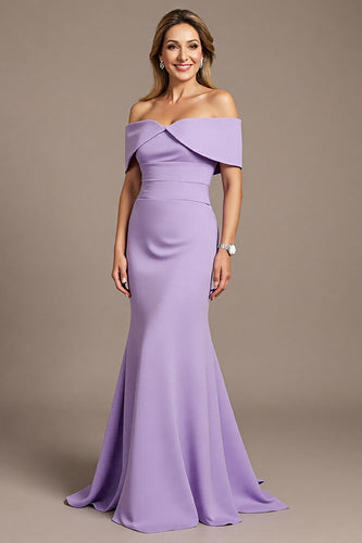 Lilac Satin Mermaid Maxi Mother of the Bride Dress