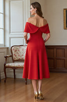 Load image into Gallery viewer, Red A Line Satin Midi Mother of the Bride Dress with Bow