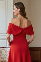 Load image into Gallery viewer, Red A Line Satin Midi Mother of the Bride Dress with Bow