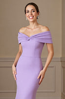 Load image into Gallery viewer, Lilac Satin Off the Shoulder Mermaid Maxi Mother of the Bride Dress