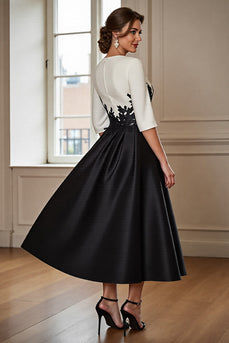 Black and White A Line Maxi Satin Mother of the Bride Dress with Appliques