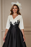 Load image into Gallery viewer, Black and White A Line Satin Maxi Mother of the Bride Dress with Appliques