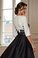 Load image into Gallery viewer, Black and White A Line Satin Maxi Mother of the Bride Dress with Appliques