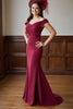 Load image into Gallery viewer, Burgundy Mermaid Satin Off the Shoulder Maxi Mother of the Bride Dress
