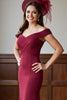 Load image into Gallery viewer, Burgundy Mermaid Satin Off the Shoulder Maxi Mother of the Bride Dress