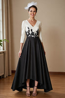 Load image into Gallery viewer, Black and White Satin A Line Maxi Mother of the Bride Dress with Appliques