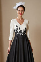 Load image into Gallery viewer, Black and White Satin A Line Maxi Mother of the Bride Dress with Appliques