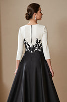 Load image into Gallery viewer, Black and White Satin A Line Maxi Mother of the Bride Dress with Appliques