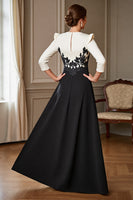 Load image into Gallery viewer, Black and White Satin V-Neck Maxi Mother of the Bride Dress