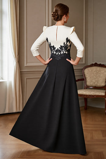 Black and White Satin V-Neck Maxi Mother of the Bride Dress