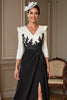 Load image into Gallery viewer, Black and White Satin V-Neck Maxi Mother of the Bride Dress