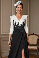 Load image into Gallery viewer, Black and White Satin V-Neck Maxi Mother of the Bride Dress
