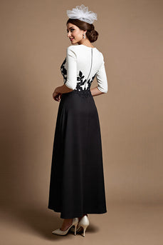 Black and White Satin Maxi Mother of the Bride Dress with Appliques
