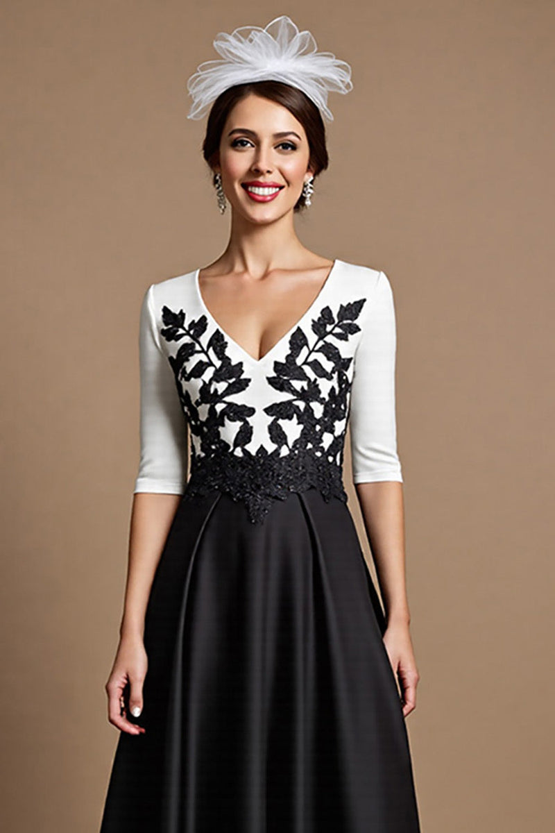 Load image into Gallery viewer, Black and White Satin Maxi Mother of the Bride Dress with Appliques