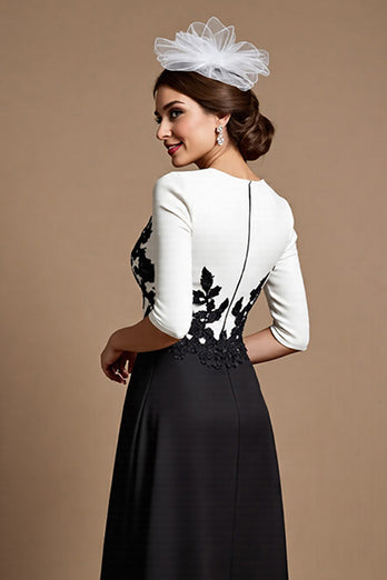 Black and White Satin Maxi Mother of the Bride Dress with Appliques