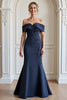 Load image into Gallery viewer, Navy Mermaid Satin Maxi Mother of the Bride Dress with Appliques