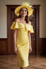 Load image into Gallery viewer, Daffodil Bodycon Off the Shoulder Satin Midi Mother of the Bride Dress