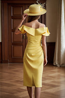 Load image into Gallery viewer, Daffodil Bodycon Off the Shoulder Satin Midi Mother of the Bride Dress