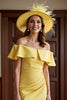 Load image into Gallery viewer, Daffodil Bodycon Off the Shoulder Satin Midi Mother of the Bride Dress