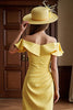Load image into Gallery viewer, Daffodil Bodycon Off the Shoulder Satin Midi Mother of the Bride Dress