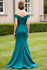 Load image into Gallery viewer, Peacock Green Off the Shoulder Satin Maxi Mother of the Bride Dress with Slit