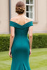 Load image into Gallery viewer, Peacock Green Off the Shoulder Satin Maxi Mother of the Bride Dress with Slit