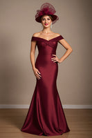Load image into Gallery viewer, Burgundy Mermaid Satin Maxi Mother of the Bride Dress with Appliques