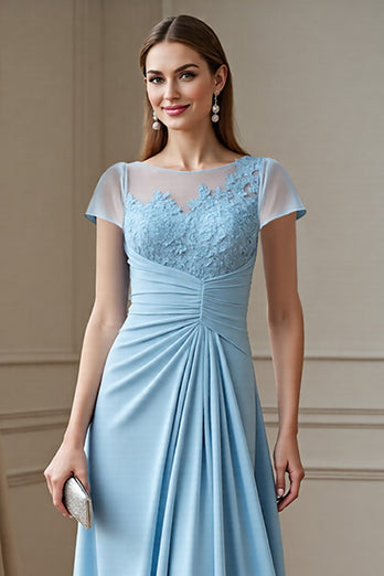 Sky Blue A Line Chiffon Maxi Mother of the Bride Dress with Lace