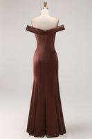 Load image into Gallery viewer, Brown Satin Mermaid Maxi Mother of the Bride Dress with Ruffles
