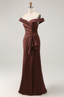 Load image into Gallery viewer, Brown Mermaid Satin Maxi Mother of the Groom Dress with Ruffles