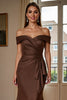 Load image into Gallery viewer, Brown Satin Mermaid Maxi Mother of the Bride Dress with Ruffles