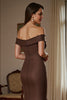 Load image into Gallery viewer, Brown Satin Mermaid Maxi Mother of the Bride Dress with Ruffles