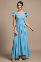 Load image into Gallery viewer, Sky Blue Chiffon Floral Maxi Mother of the Bride Dress with Appliques