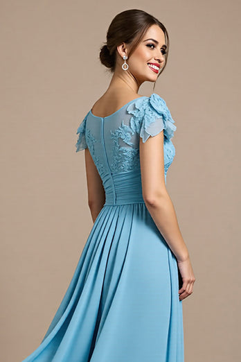 Sky Blue Chiffon Floral Maxi Mother of the Bride Dress with Appliques