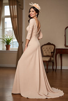 Apricot Satin A Line Maxi Mother of the Bride Dress with Lace
