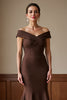 Load image into Gallery viewer, Brown Off the Shoulder Satin Maxi Mermaid Mother of the Bride Dress