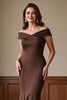 Load image into Gallery viewer, Brown Off the Shoulder Satin Maxi Mermaid Mother of the Bride Dress