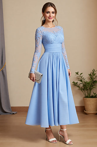 Sky Blue Chiffon A Line Maxi Mother of the Bride Dress with Lace