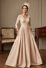 Load image into Gallery viewer, Apricot A Line Satin V-Neck Maxi Mother of the Bride Dress with Lace