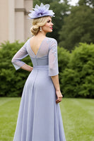 Load image into Gallery viewer, Grey Blue A Line Chiffon Maxi Mother of the Bride Dress with Lace