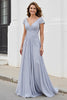 Load image into Gallery viewer, Silver Chiffon A Line Maxi Mother of the Bride Dress with Appliques