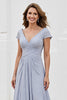 Load image into Gallery viewer, Silver Chiffon A Line Maxi Mother of the Bride Dress with Appliques
