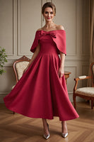 Load image into Gallery viewer, Red Satin A Line Maxi Mother of the Bride Dress with Bow