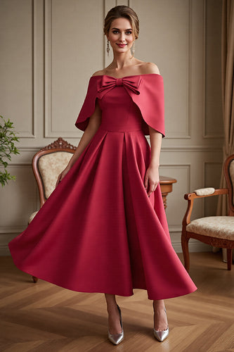 Red Satin A Line Maxi Mother of the Bride Dress with Bow