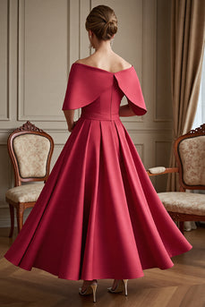 Red Satin A Line Maxi Mother of the Bride Dress with Bow