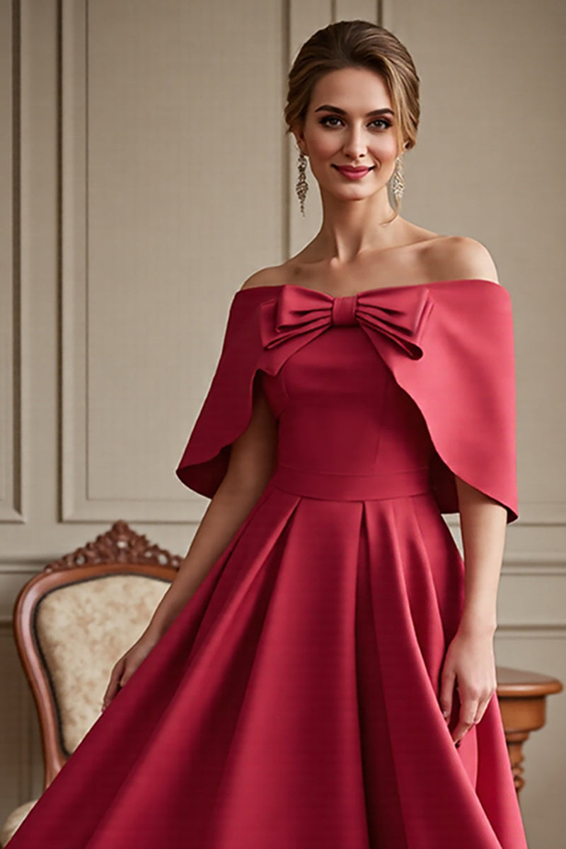 Load image into Gallery viewer, Red Satin A Line Maxi Mother of the Bride Dress with Bow