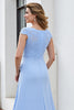 Load image into Gallery viewer, Sky Blue Satin Maxi Mother of the Bride Dress with Lace